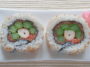 sushi Futo-Maki_surimi,spargel,gerächerter lachs